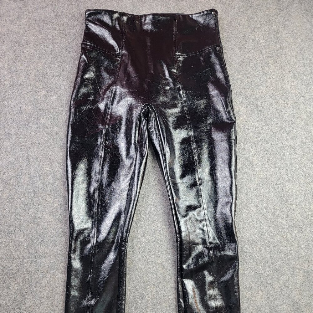 Spanx Pants Womens Medium Black Faux Leather High Rise Shaping Leggings
